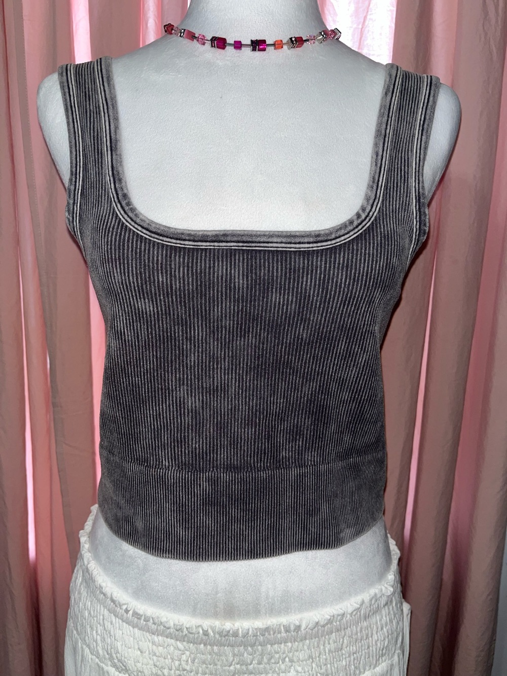 Zenana Outfitters Charcoal Ribbed Square-Neck Tank Top